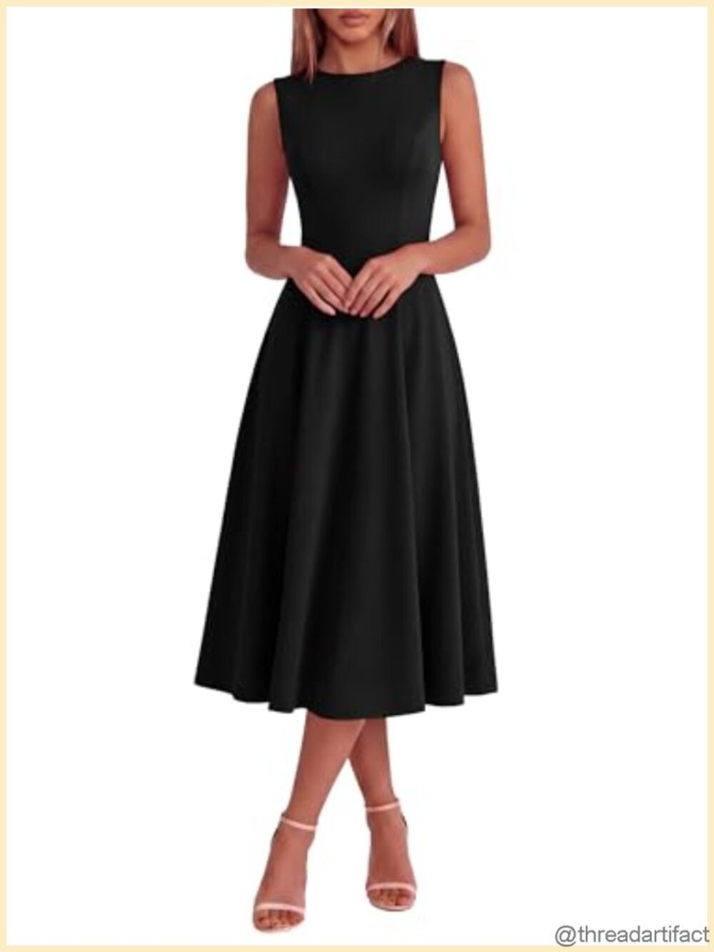 Womens Sleeveless Crew Neck A-Line Midi Dress Wedding Guest Cocktail